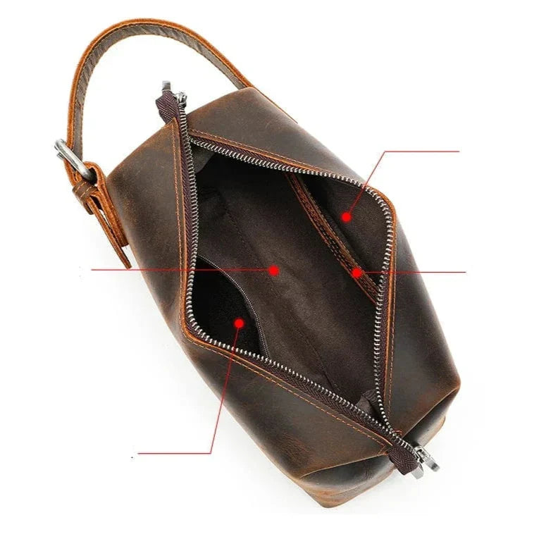 Trousse de toilette homme vintage à poignées, coloris café