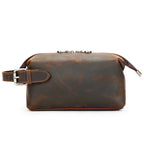 Trousse de toilette homme vintage à poignées, coloris café, café
