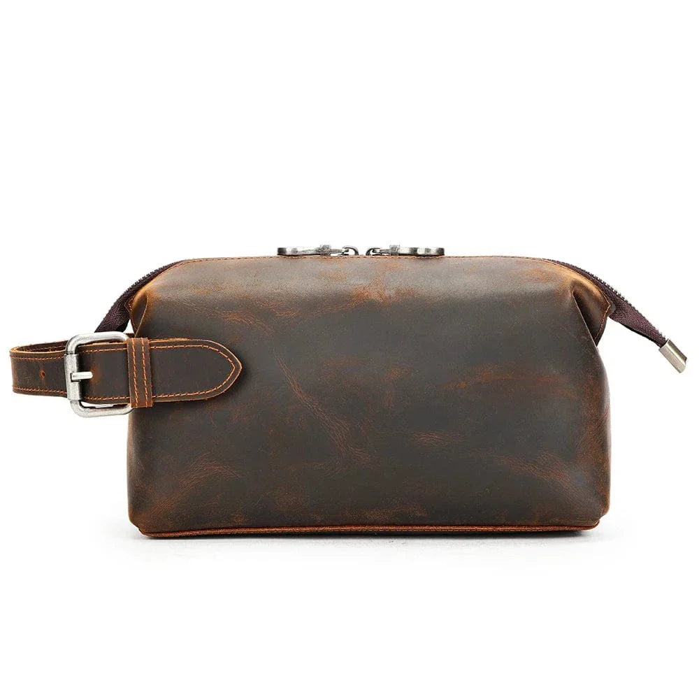 Trousse de toilette homme vintage à poignées, coloris café, café