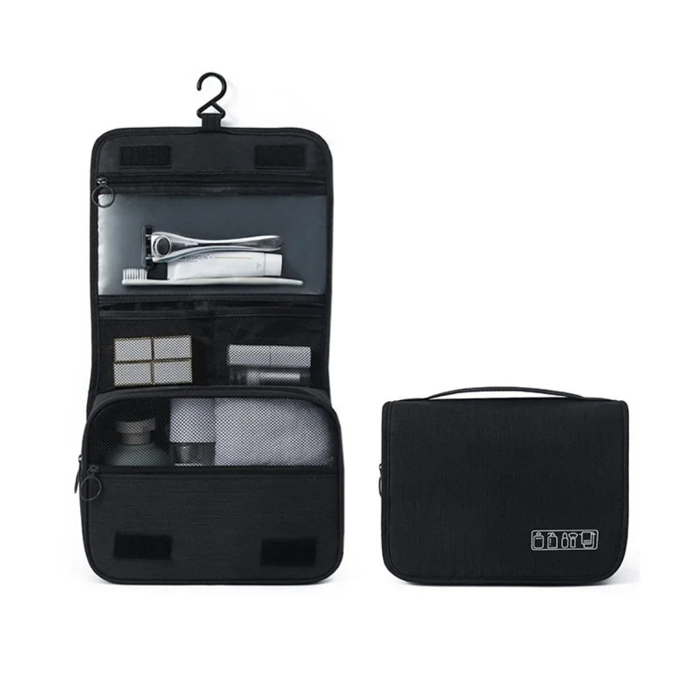 Trousse de toilette de voyage étanche à suspendre, polyester, noir