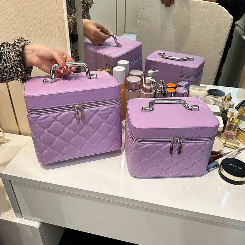 Trousse de toilette femme en similicuir, deux tailles, cinq coloris, violet