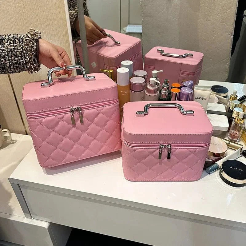 Trousse de toilette femme en similicuir, deux tailles, cinq coloris, rose