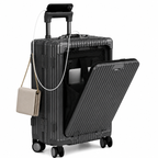 Valise rigide en aluminium anodisé, 4 roues doubles, port USB, gris foncé