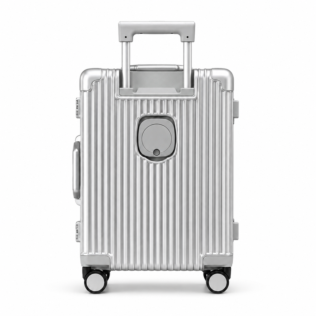 Valise rigide en aluminium anodisé, 4 roues doubles, port USB