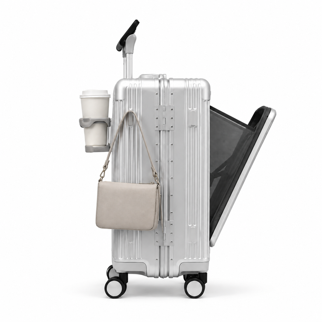 Valise rigide en aluminium anodisé, 4 roues doubles, port USB
