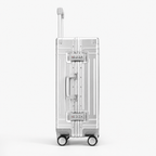 Valise cabine en aluminium argentée, compartiment avant