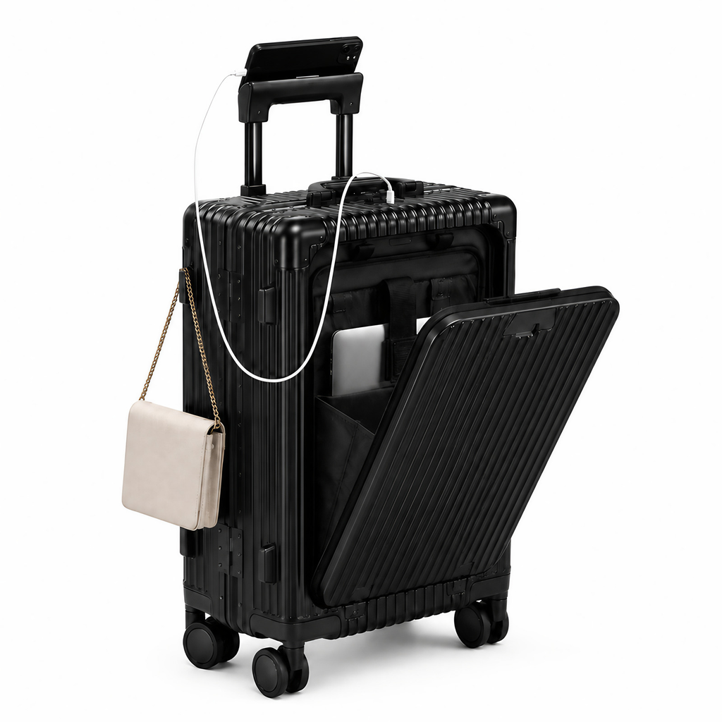 Valise cabine rigide en polycarbonate, port USB, 38 litres, noir