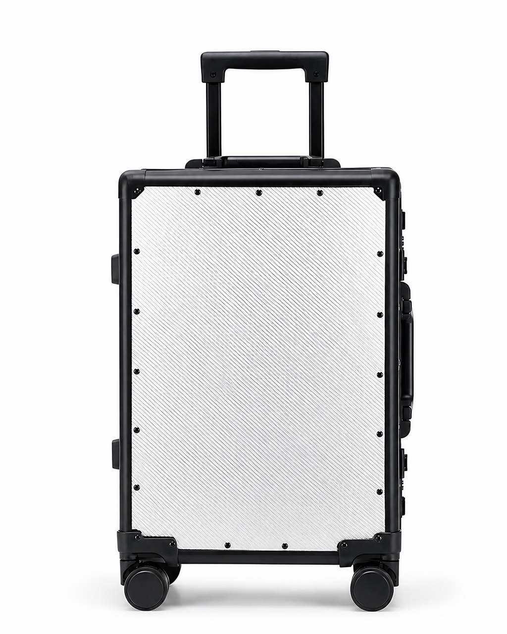 Valise rigide en fibre de carbone, format cabine ou moyen, argenté