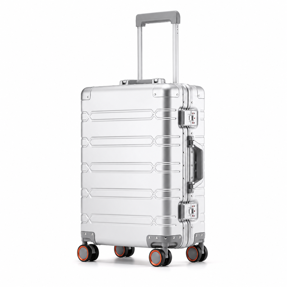 Valise rigide aluminium-magnésium, serrures TSA, trois formats, argenté
