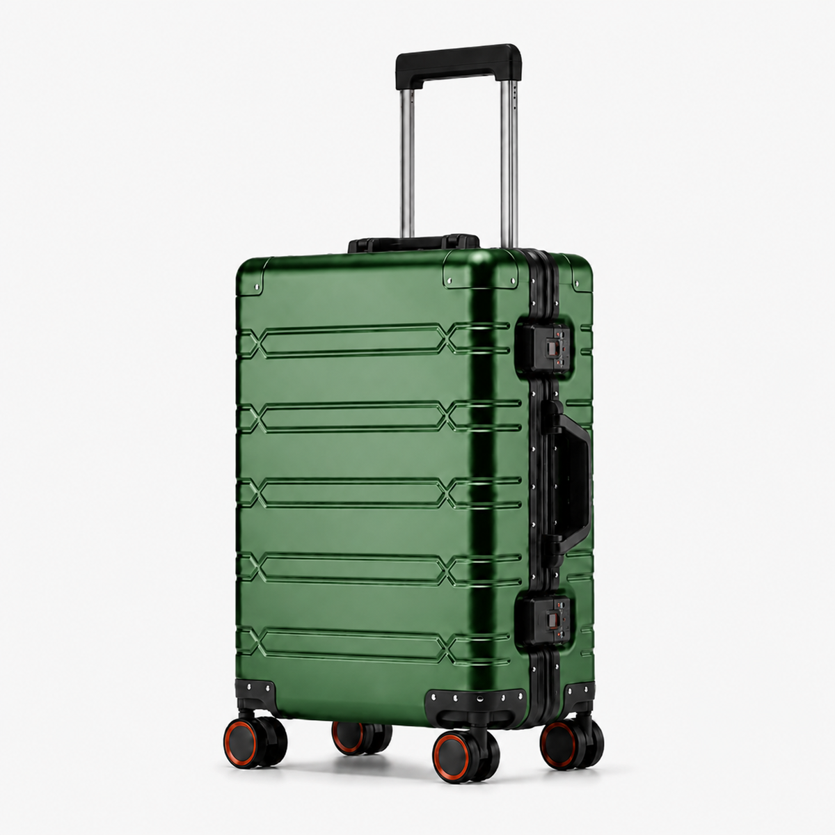 Valise rigide aluminium-magnésium, serrures TSA, trois formats, vert