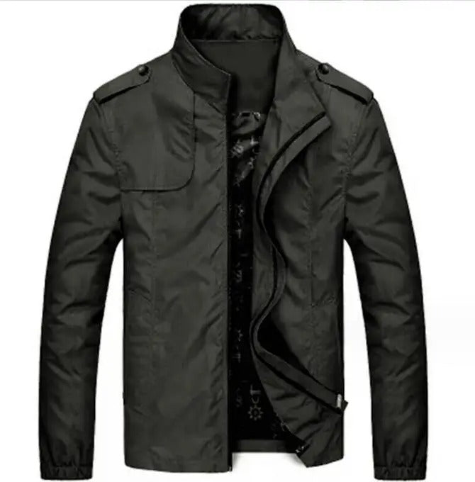Veste cargo homme à col montant zippé et poches multiples, noir