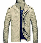 Veste cargo homme à col montant zippé et poches multiples, kaki