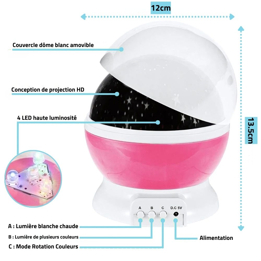 Veilleuse projecteur d'étoiles et de lune pour chambre d'enfant