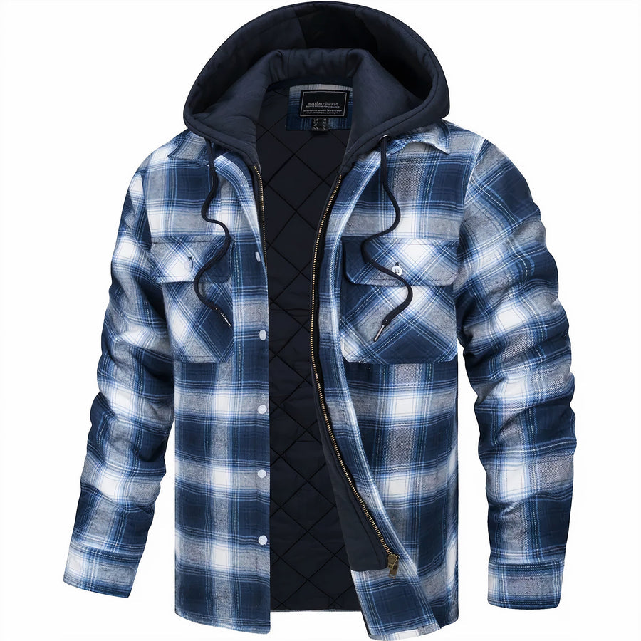 Veste à capuche homme à carreaux, coupe décontractée, bleu