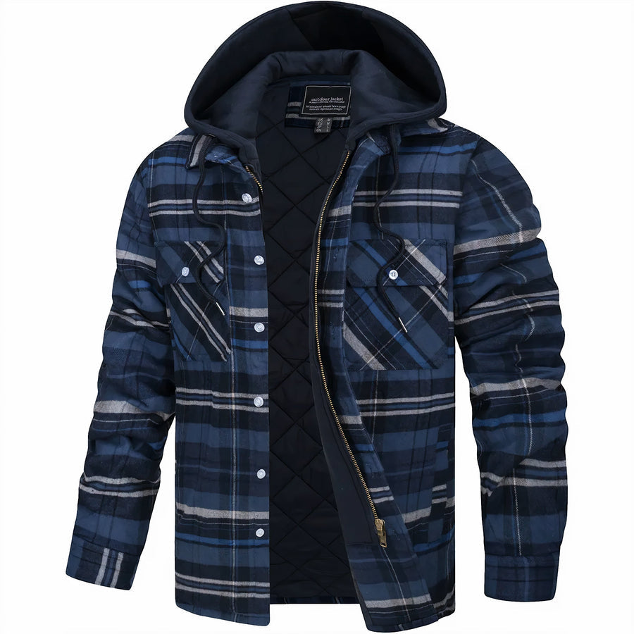 Veste à capuche homme à carreaux, coupe décontractée, bleu marine