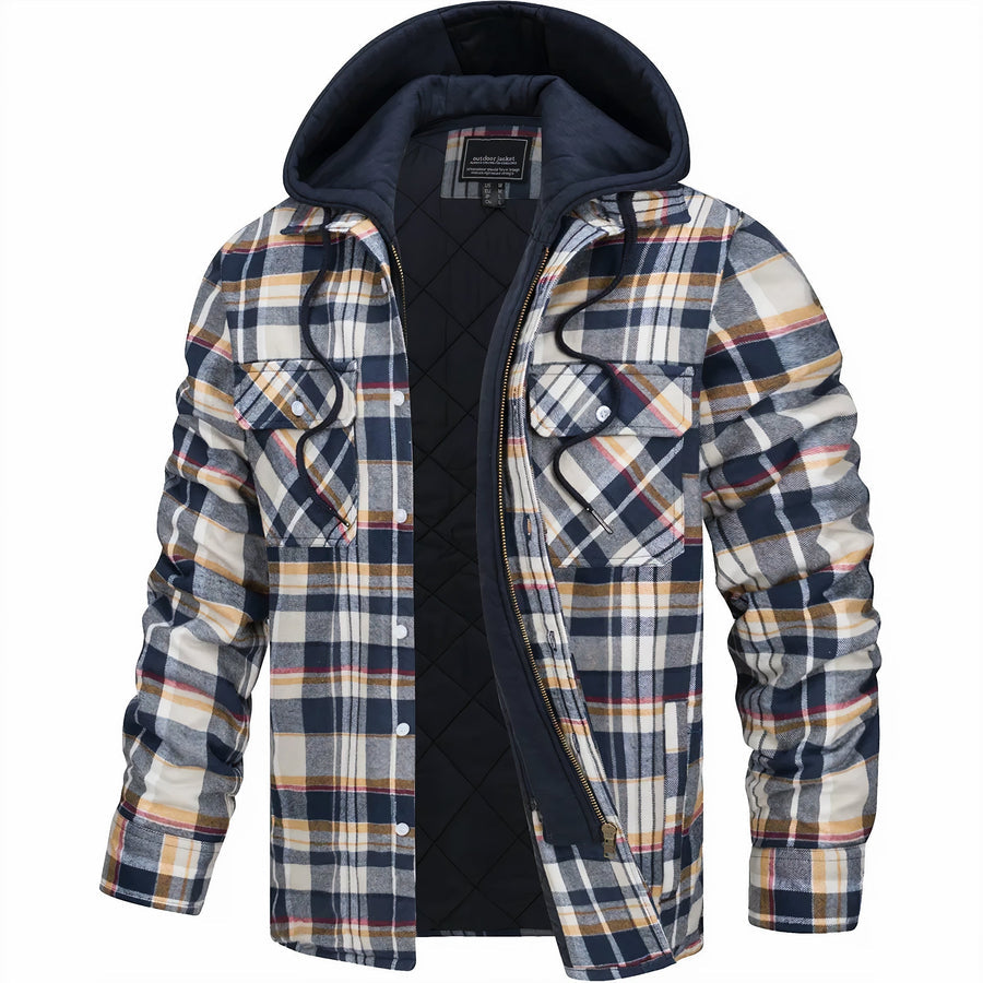 Veste à capuche homme à carreaux, coupe décontractée, jaune