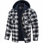 Veste à capuche homme à carreaux, coupe décontractée, noir