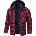 Veste à capuche homme à carreaux, coupe décontractée, rouge