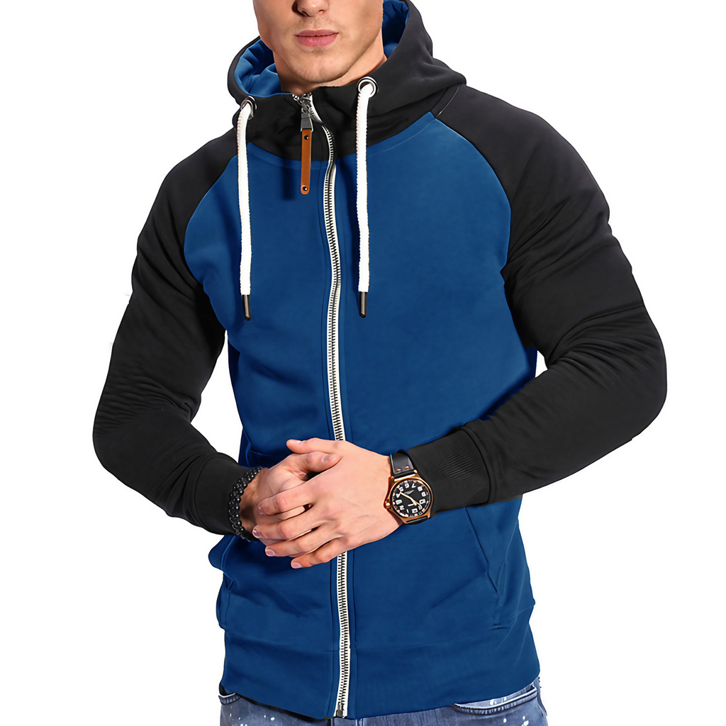Veste zippée à capuche homme, manches raglan, neuf coloris, noir et bleu