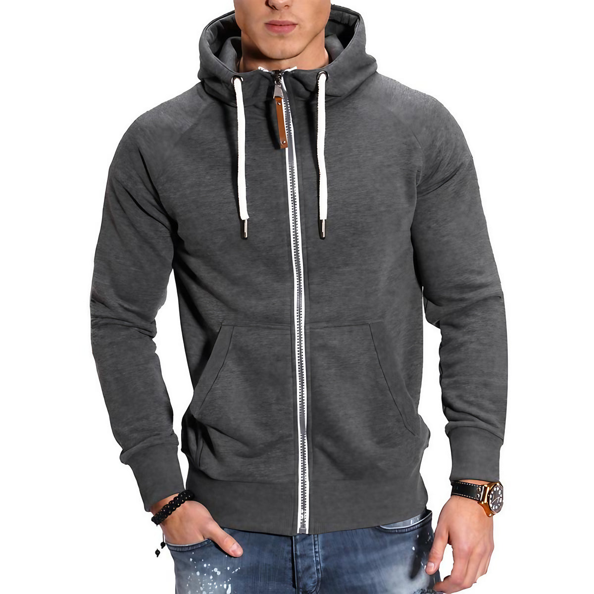 Veste zippée à capuche homme, manches raglan, neuf coloris, gris foncé