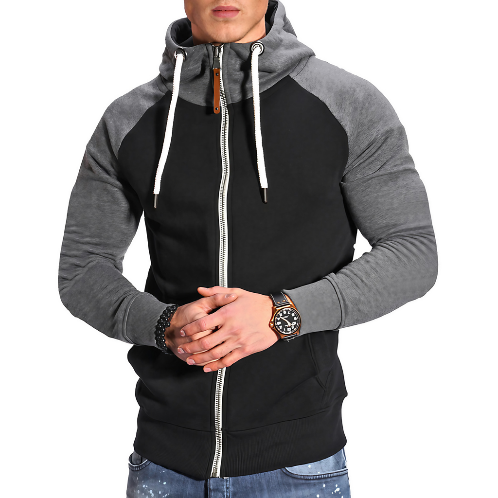 Veste zippée à capuche homme, manches raglan, neuf coloris, gris et noir