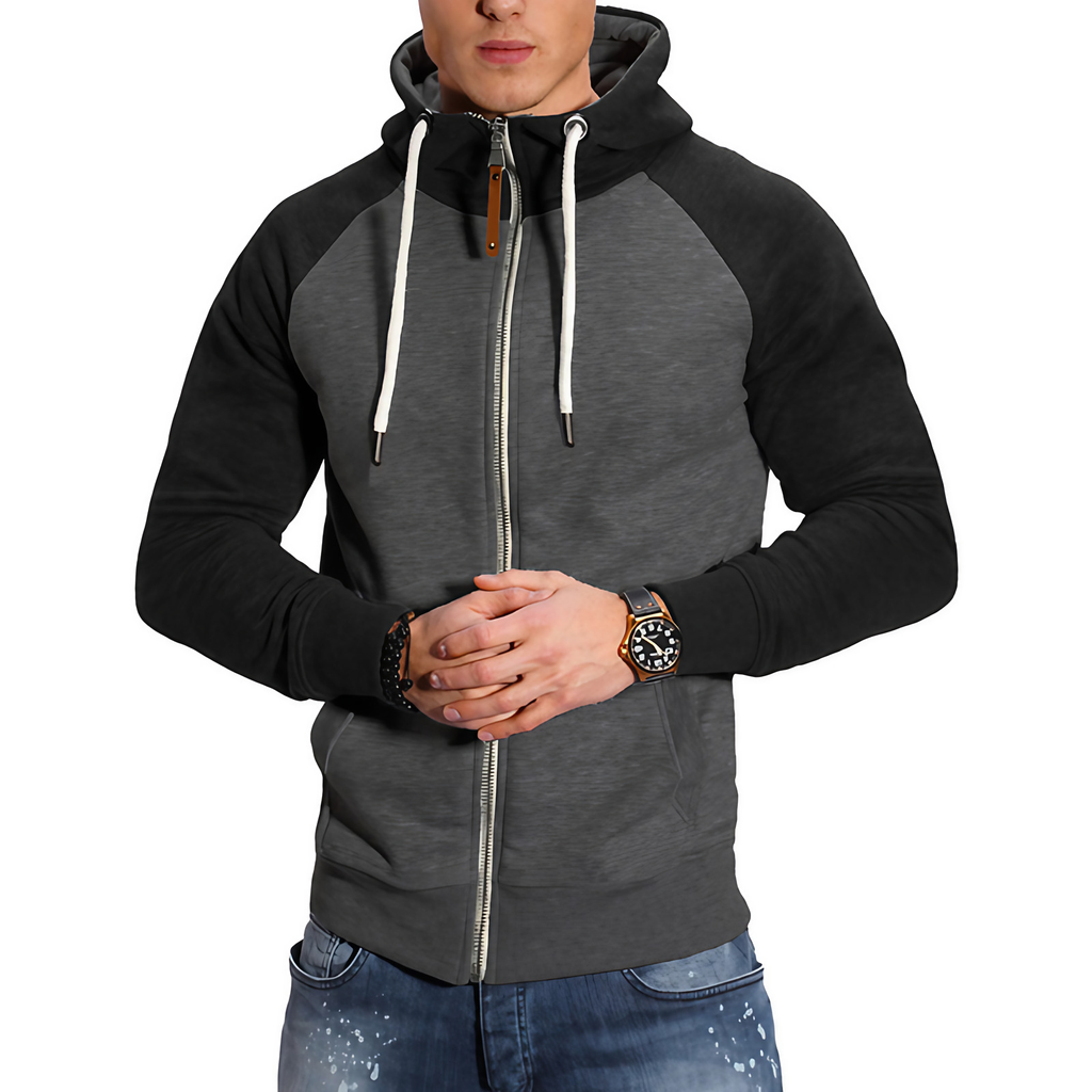 Veste zippée à capuche homme, manches raglan, neuf coloris, noir et gris