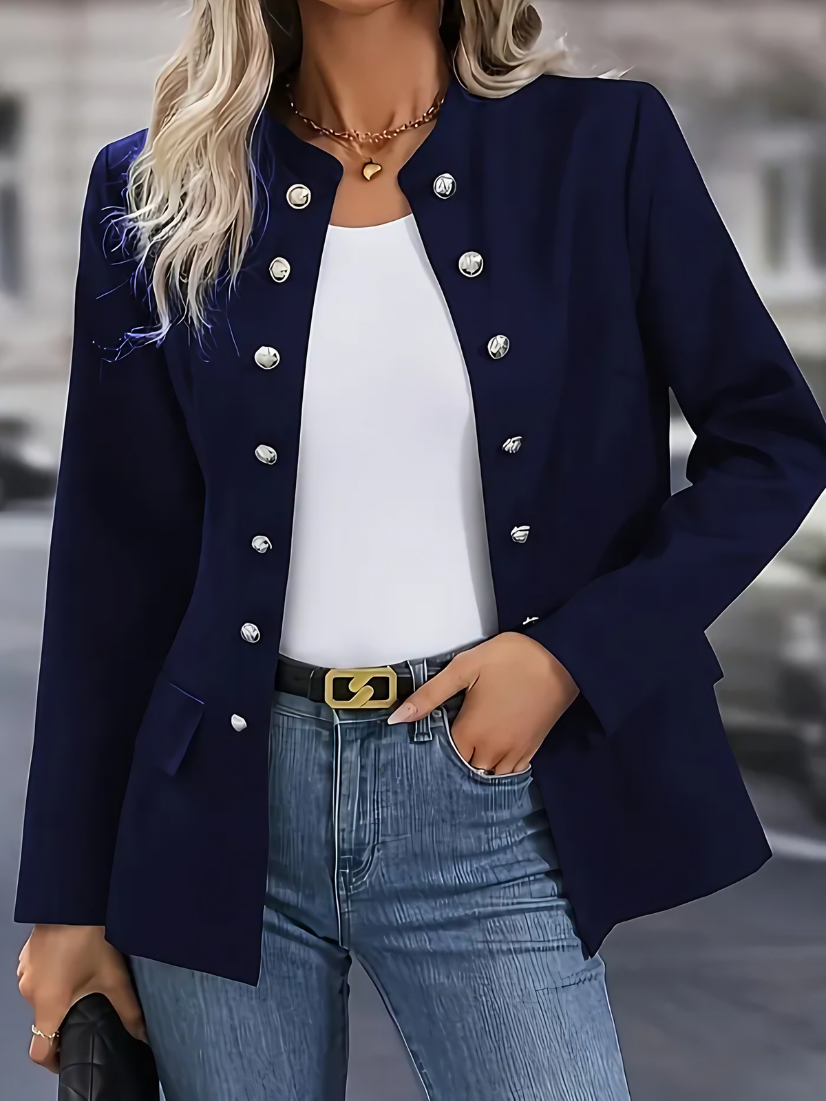 Veste femme ajustée pour le bureau, trois coloris, du S au 2XL, bleu foncé