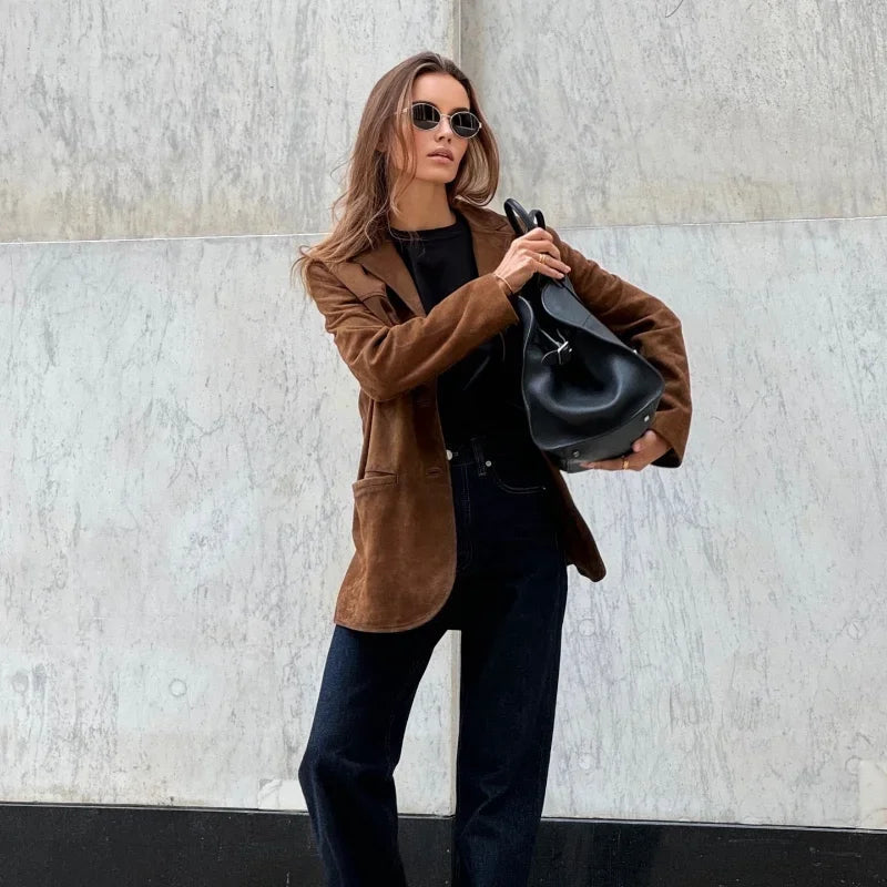 Veste ample femme marron pour l'automne et l'hiver, du S au L