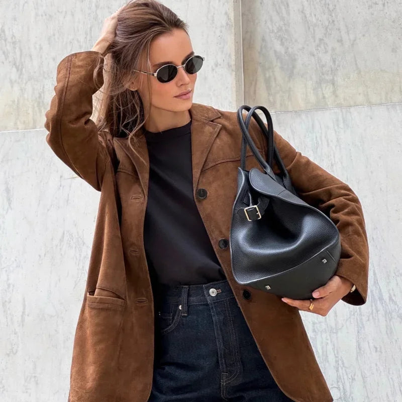 Veste ample femme marron pour l'automne et l'hiver, du S au L