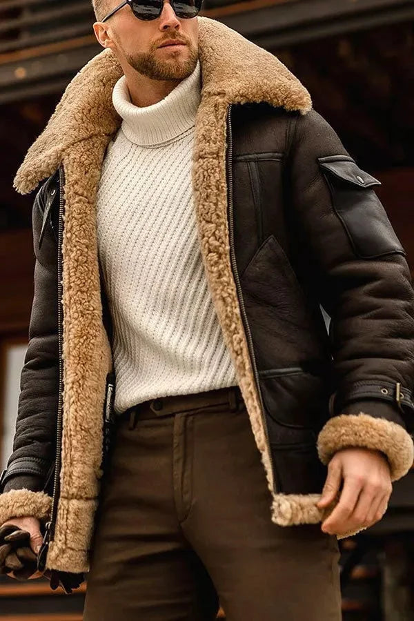 Blouson aviateur homme style vintage, zippé, du S au 5XL, café