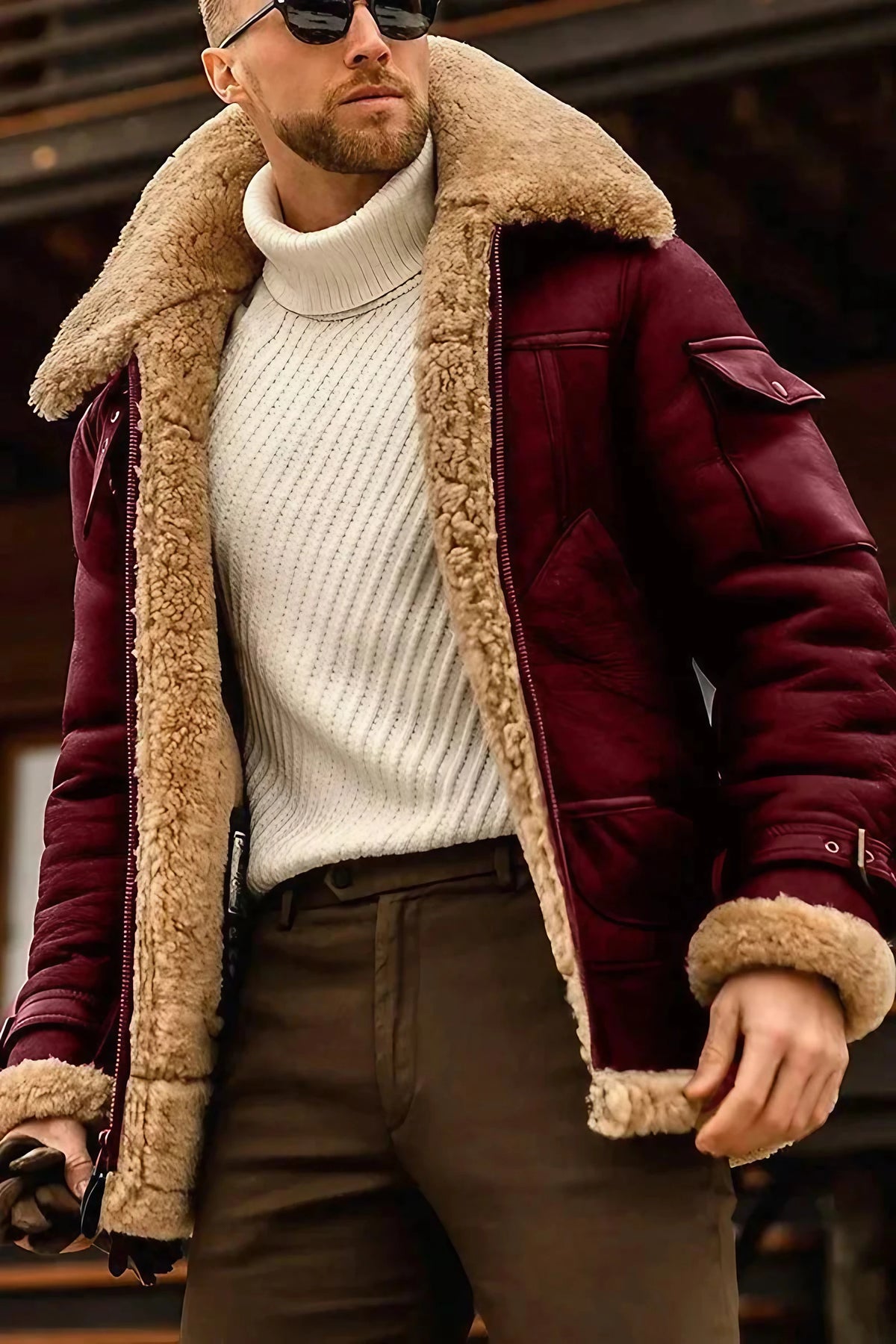 Blouson aviateur homme style vintage, zippé, du S au 5XL, rouge