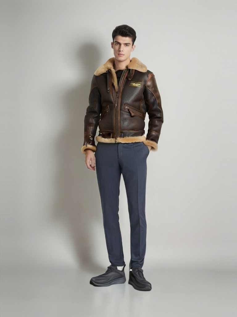 Veste aviateur homme marron, coupe ajustée, du XS au 4XL