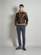 Veste aviateur homme marron, coupe ajustée, du XS au 4XL