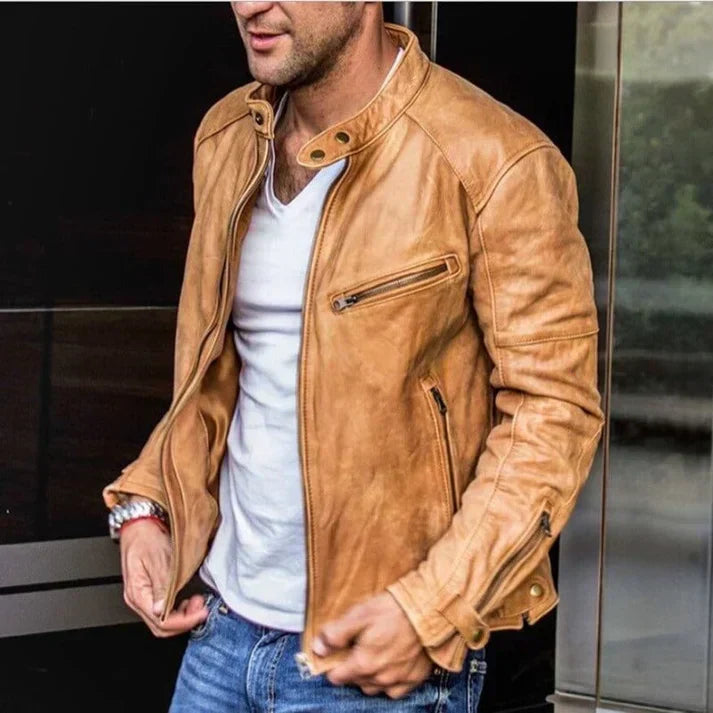 Blouson motard homme coupe ajustée, du XS au 3XL, beige