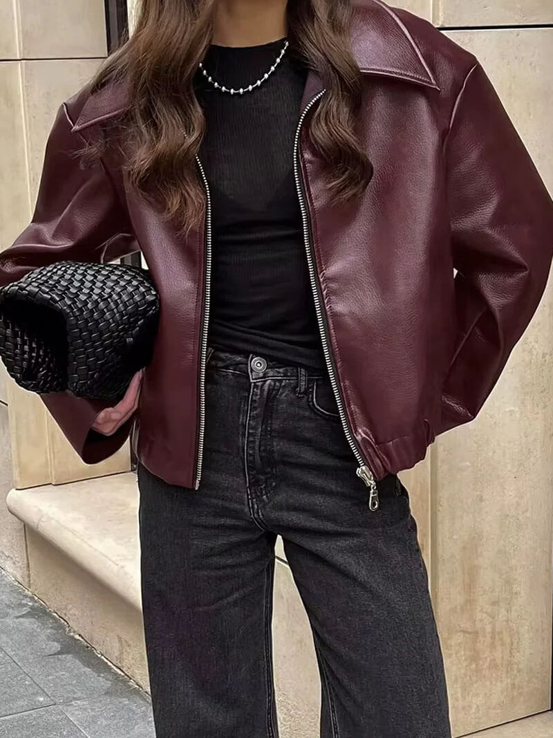 Veste biker femme oversize zippée, rouge, du S au L
