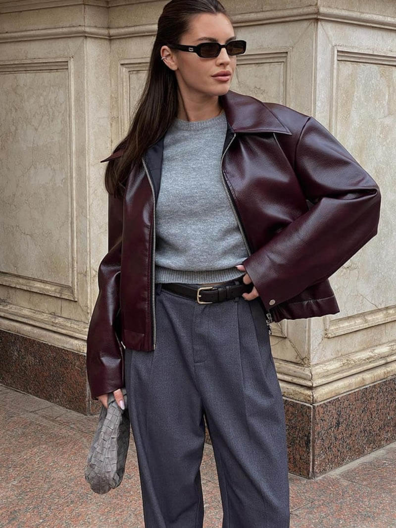 Veste biker femme oversize zippée, rouge, du S au L