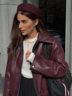 Veste biker femme oversize zippée, rouge, du S au L