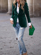 Blazer femme cintré à simple boutonnage, vert ou rouge