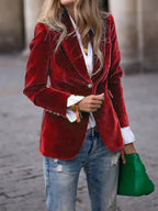 Blazer femme cintré à simple boutonnage, vert ou rouge, rouge