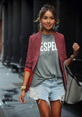 Blazer femme à carreaux rouge, col à revers, du XS au 2XL, rouge
