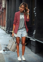 Blazer femme à carreaux rouge, col à revers, du XS au 2XL