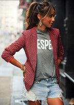 Blazer femme à carreaux rouge, col à revers, du XS au 2XL