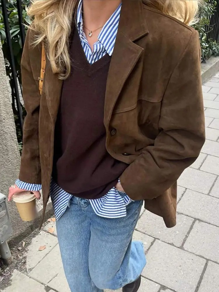 Blazer femme oversize à revers larges et poches latérales