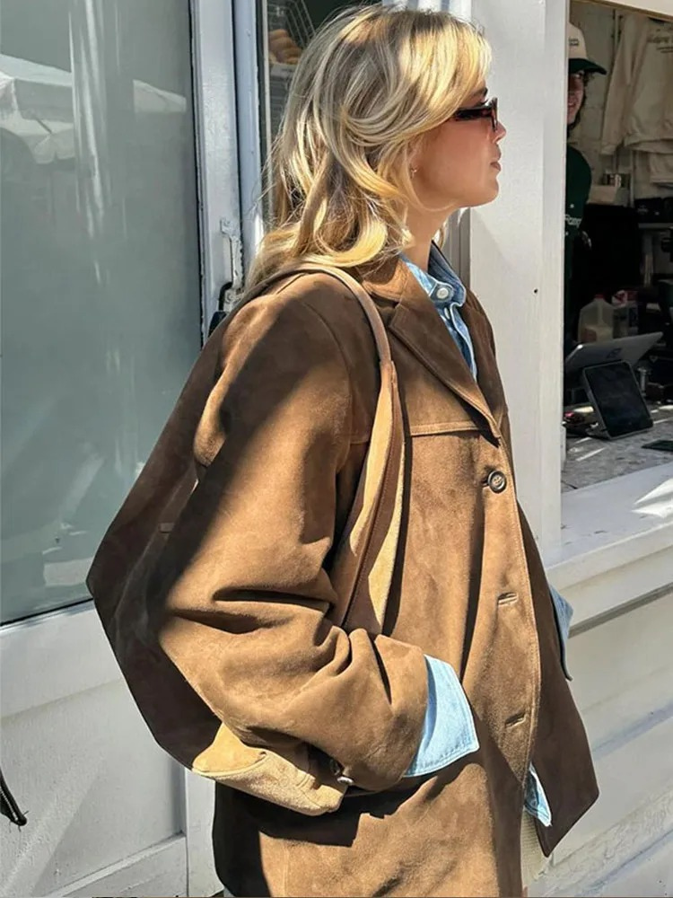Blazer femme oversize à revers larges et poches latérales