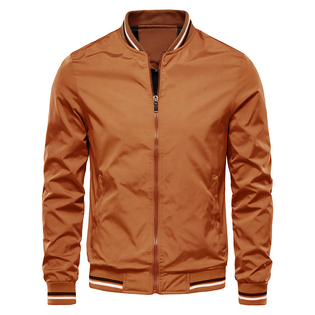 Blouson bombardier homme zippé, bords côtelés, du M au 5XL, marron