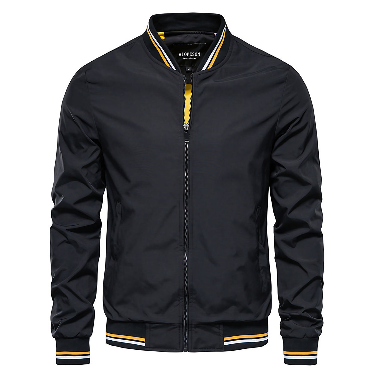 Blouson bombardier homme zippé, bords côtelés, du M au 5XL, noir