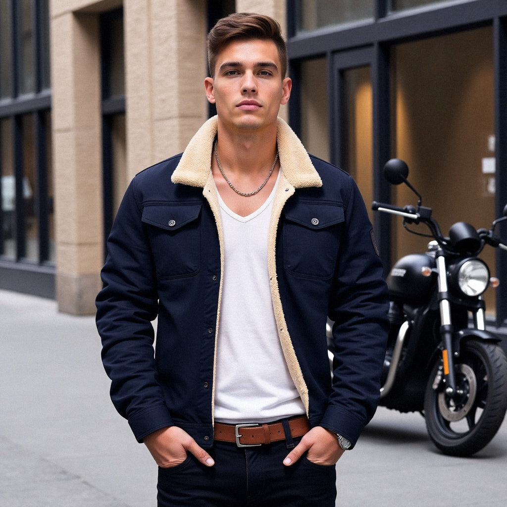 Blouson bomber homme isolé pour l'hiver, à poches, style vintage