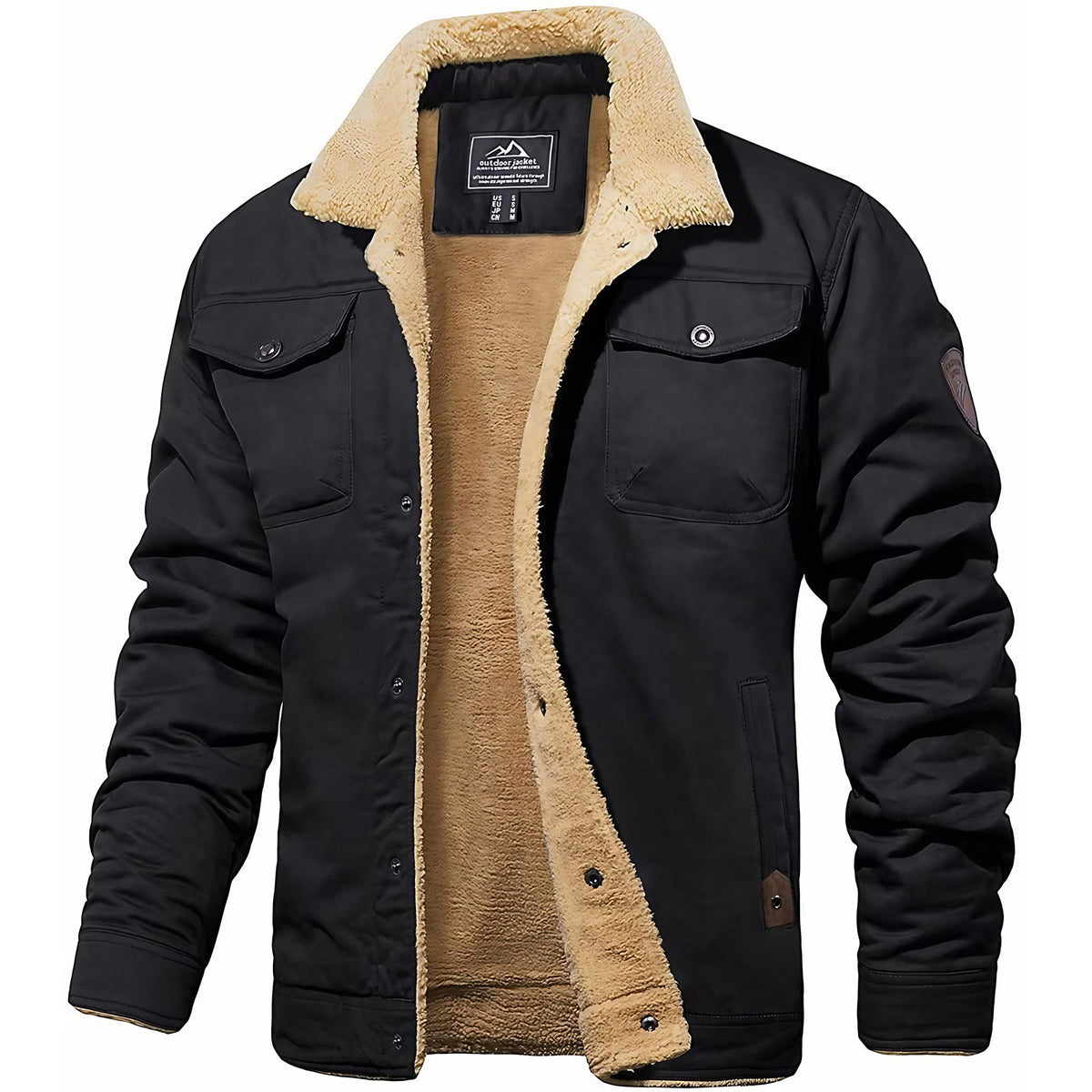 Blouson bomber homme isolé pour l'hiver, à poches, style vintage, noir