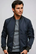 Veste bomber femme doublée, poignets côtelés, trois coloris, bleu foncé
