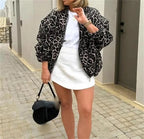 Veste bomber femme imprimé léopard, zip et deux poches, S à L
